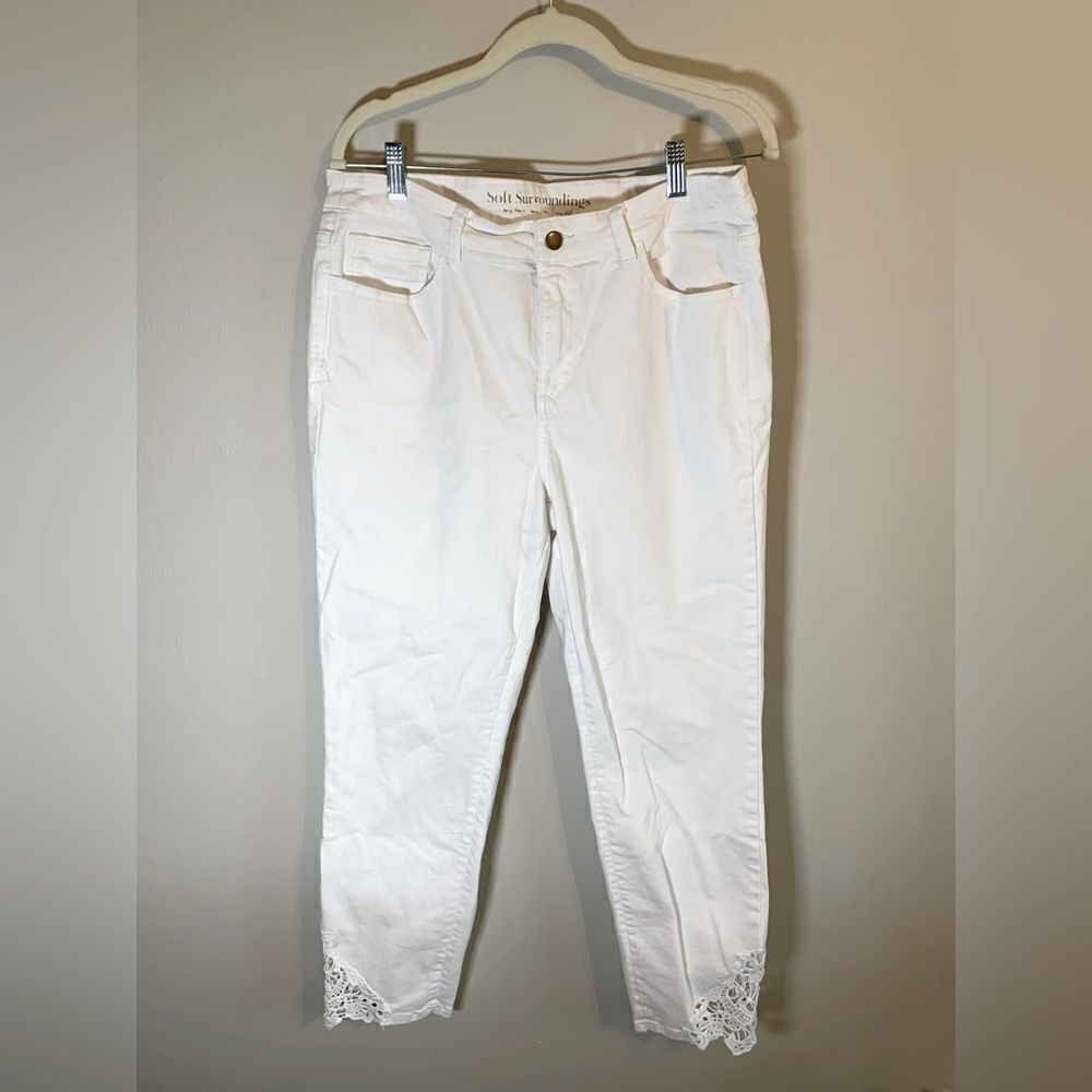Soft Surroundings White Crochet Hem Jeans size 12‎